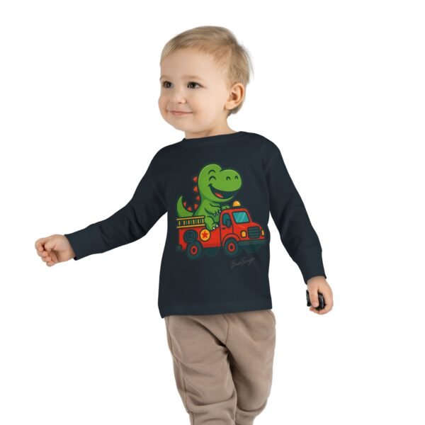 Funny Dino Riding Fire Truck Toddler Tee