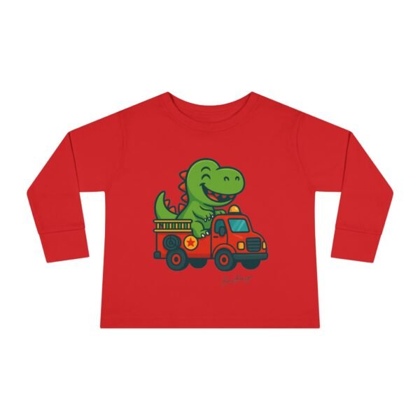 Funny Dino Riding Fire Truck Toddler Tee