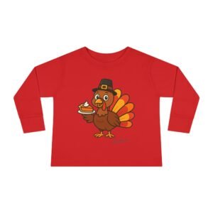 Cute Thanksgiving Turkey Holding Pumpkin Pie Toddler Tee - Image 21