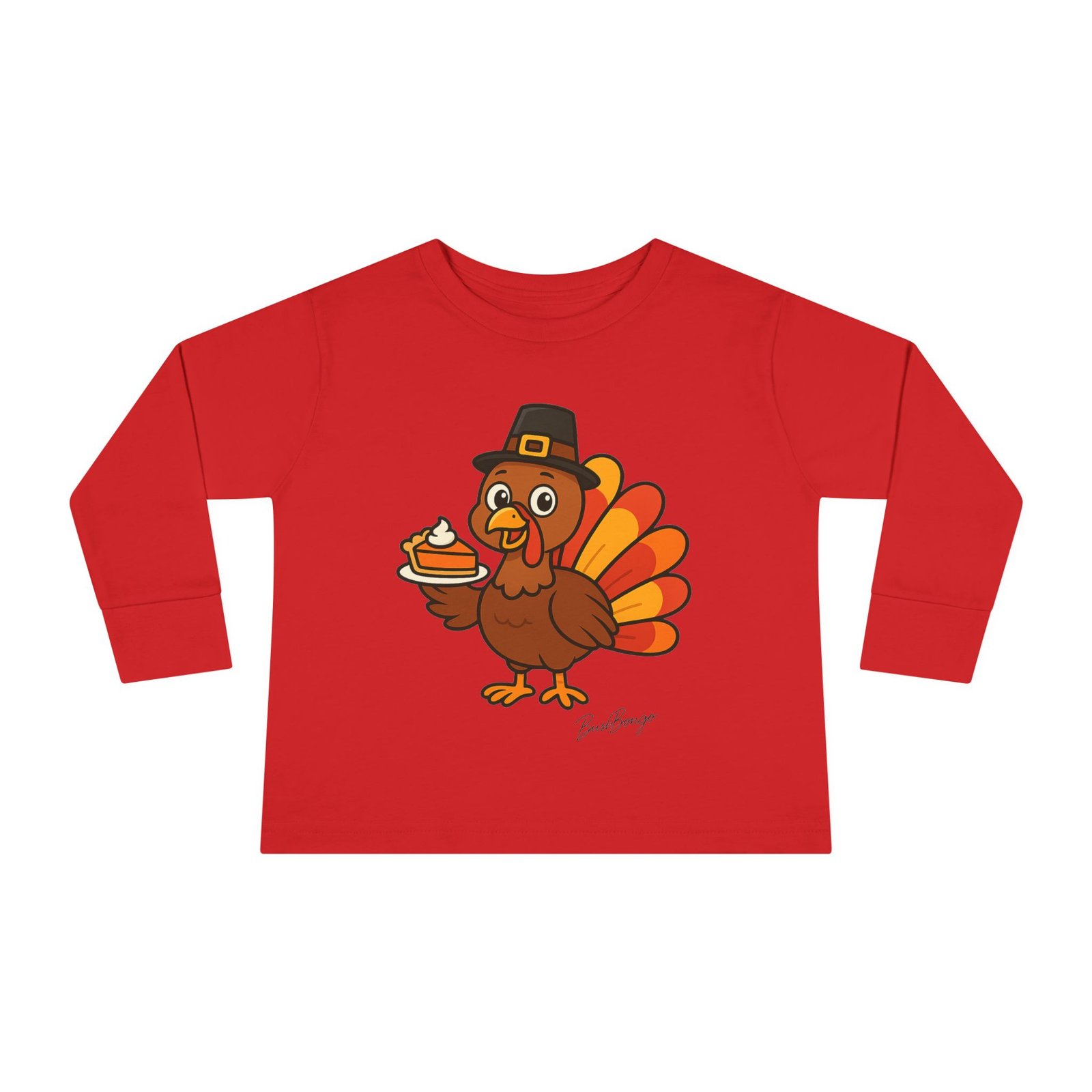 Cute Thanksgiving Turkey Holding Pumpkin Pie Toddler Tee - Image 21