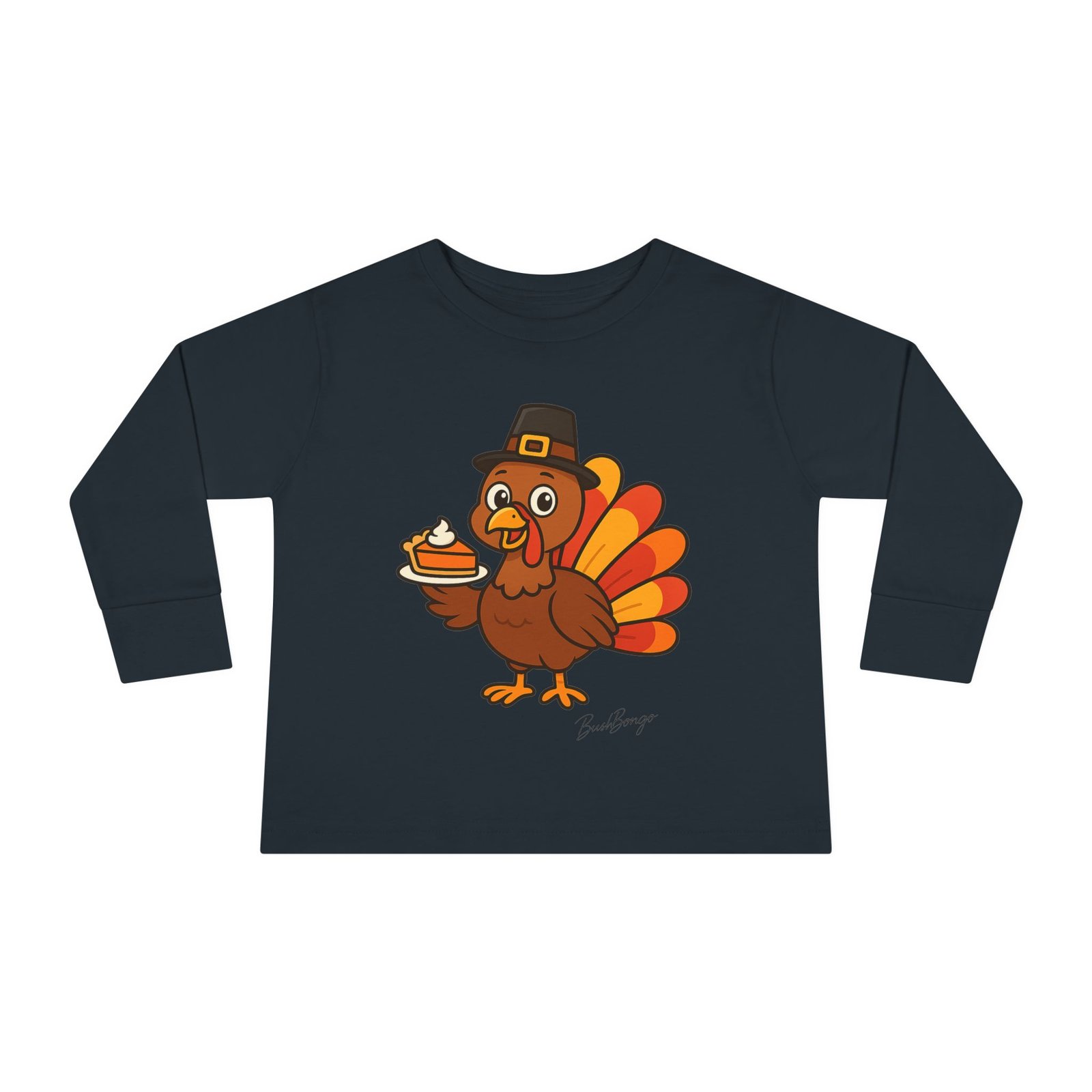 Cute Thanksgiving Turkey Holding Pumpkin Pie Toddler Tee - Image 13