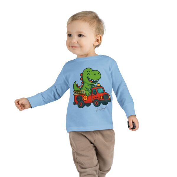 Funny Dino Riding Fire Truck Toddler Tee