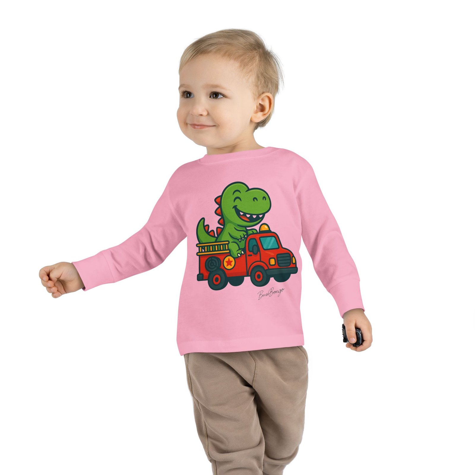 Funny Dino Riding Fire Truck Toddler Tee - Image 27
