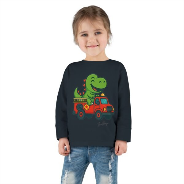 Funny Dino Riding Fire Truck Toddler Tee