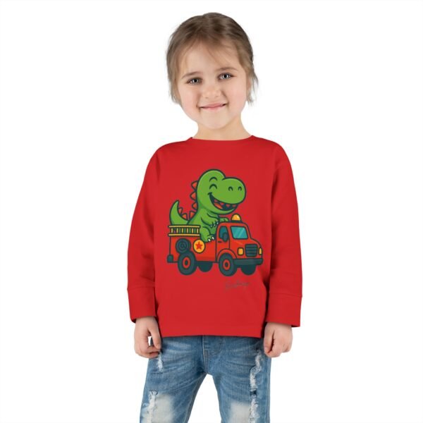 Funny Dino Riding Fire Truck Toddler Tee