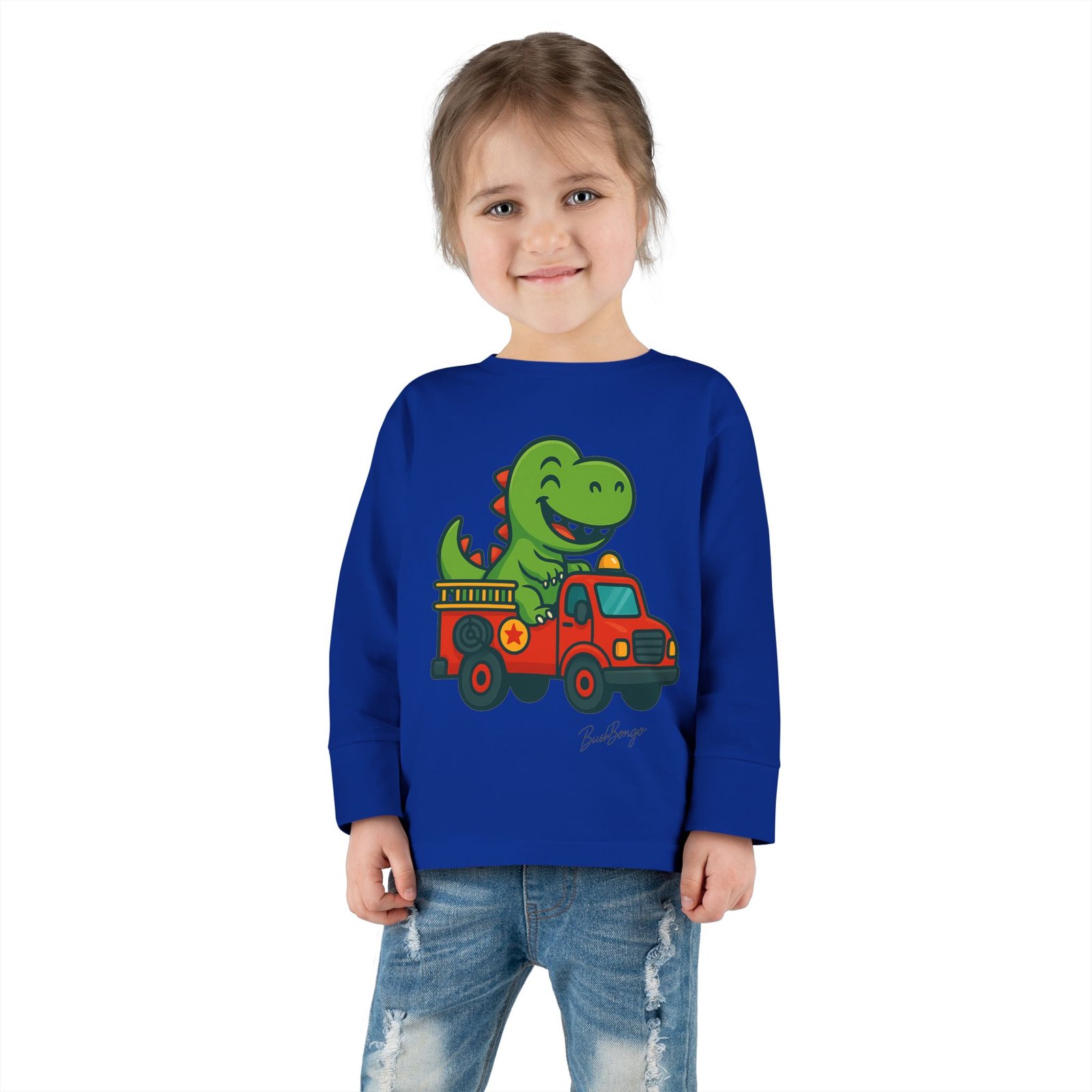 Funny Dino Riding Fire Truck Toddler Tee - Image 16