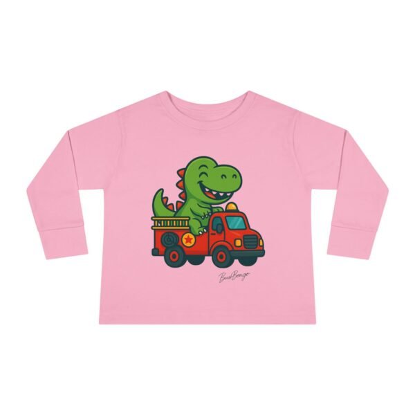 Funny Dino Riding Fire Truck Toddler Tee