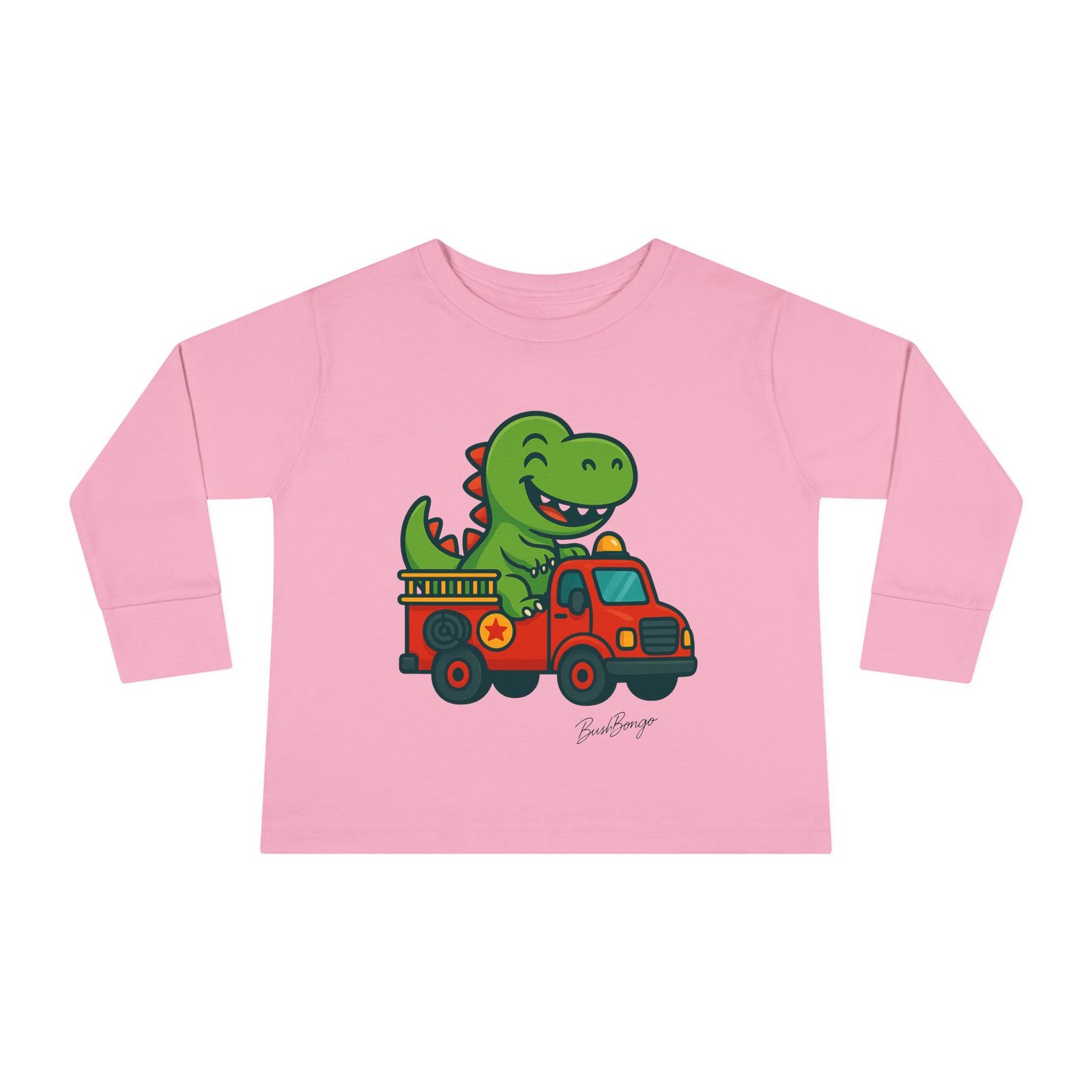 Funny Dino Riding Fire Truck Toddler Tee - Image 25