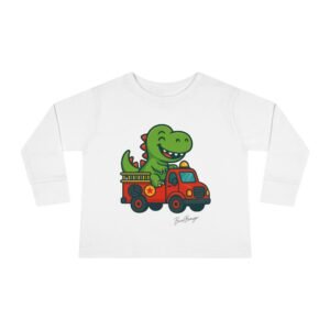 Funny Dino Riding Fire Truck Toddler Tee