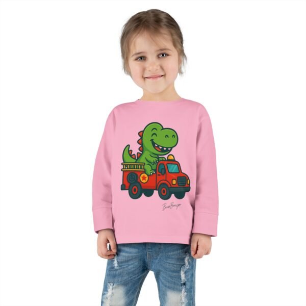 Funny Dino Riding Fire Truck Toddler Tee