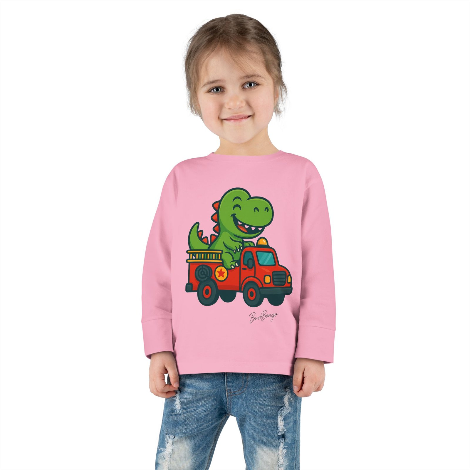Funny Dino Riding Fire Truck Toddler Tee - Image 28