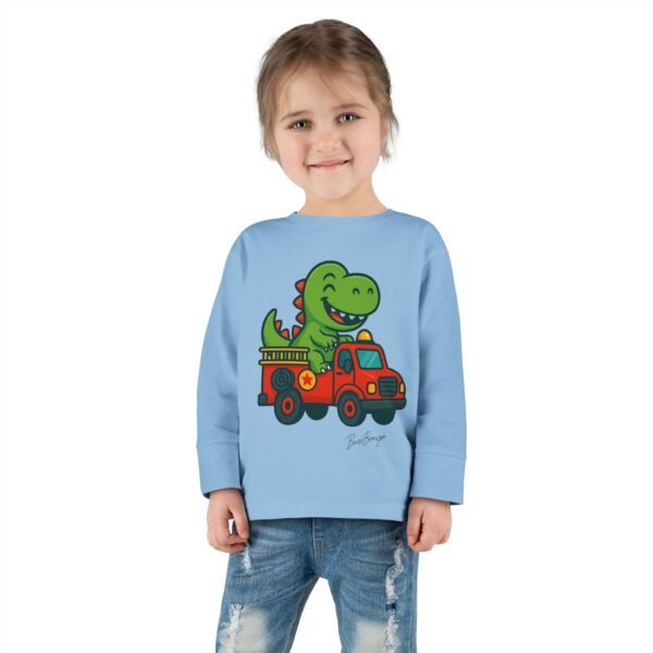 Funny Dino Riding Fire Truck Toddler Tee