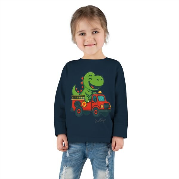 Funny Dino Riding Fire Truck Toddler Tee