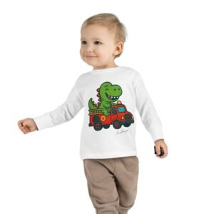 Funny Dino Riding Fire Truck Toddler Tee - Image 3