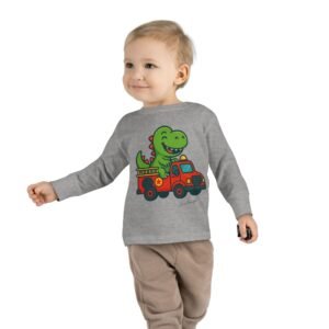 Funny Dino Riding Fire Truck Toddler Tee - Image 7