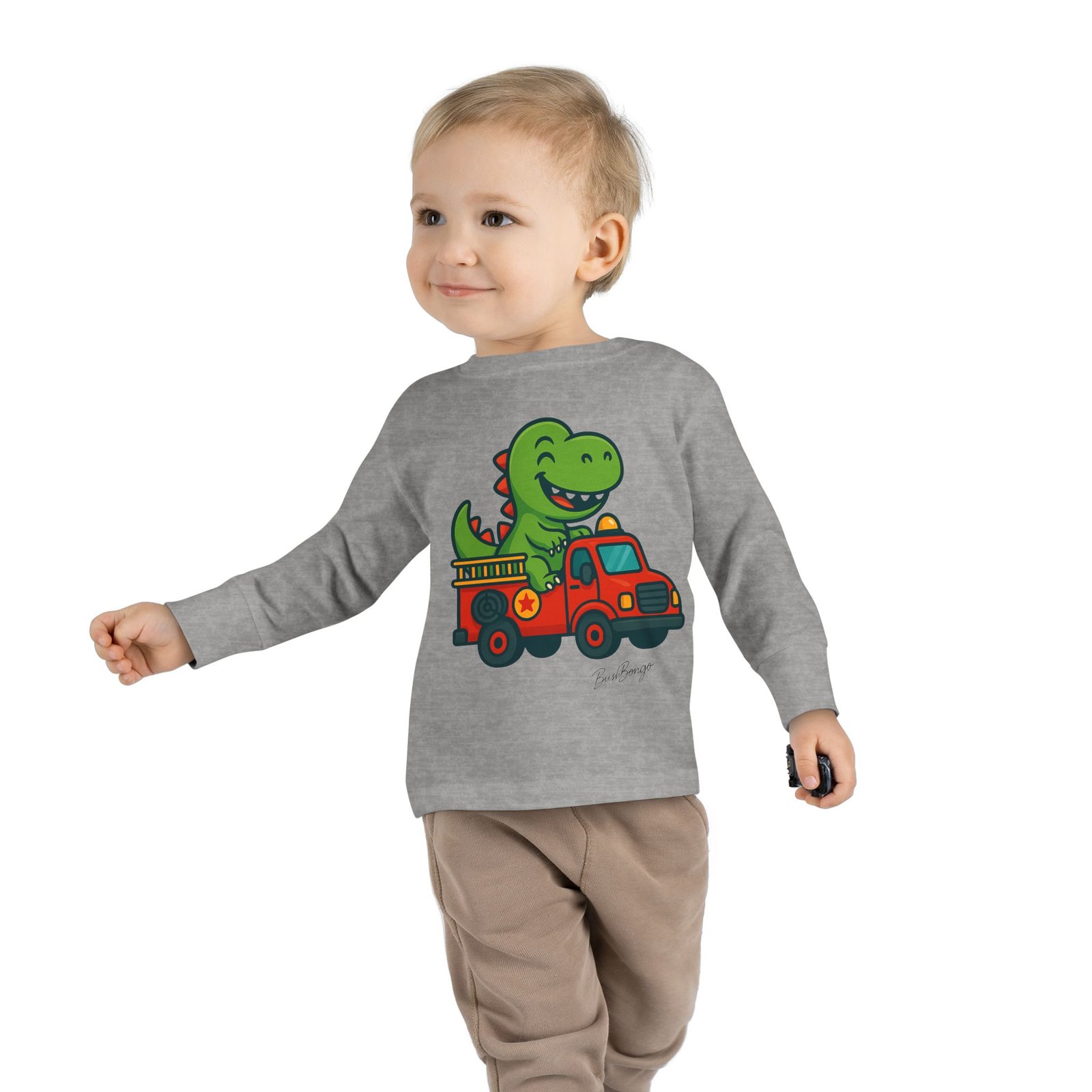 Funny Dino Riding Fire Truck Toddler Tee - Image 7