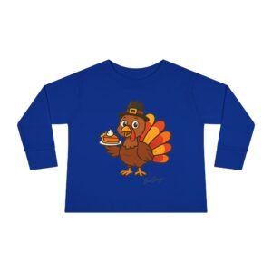 Cute Thanksgiving Turkey Holding Pumpkin Pie Toddler Tee - Image 9