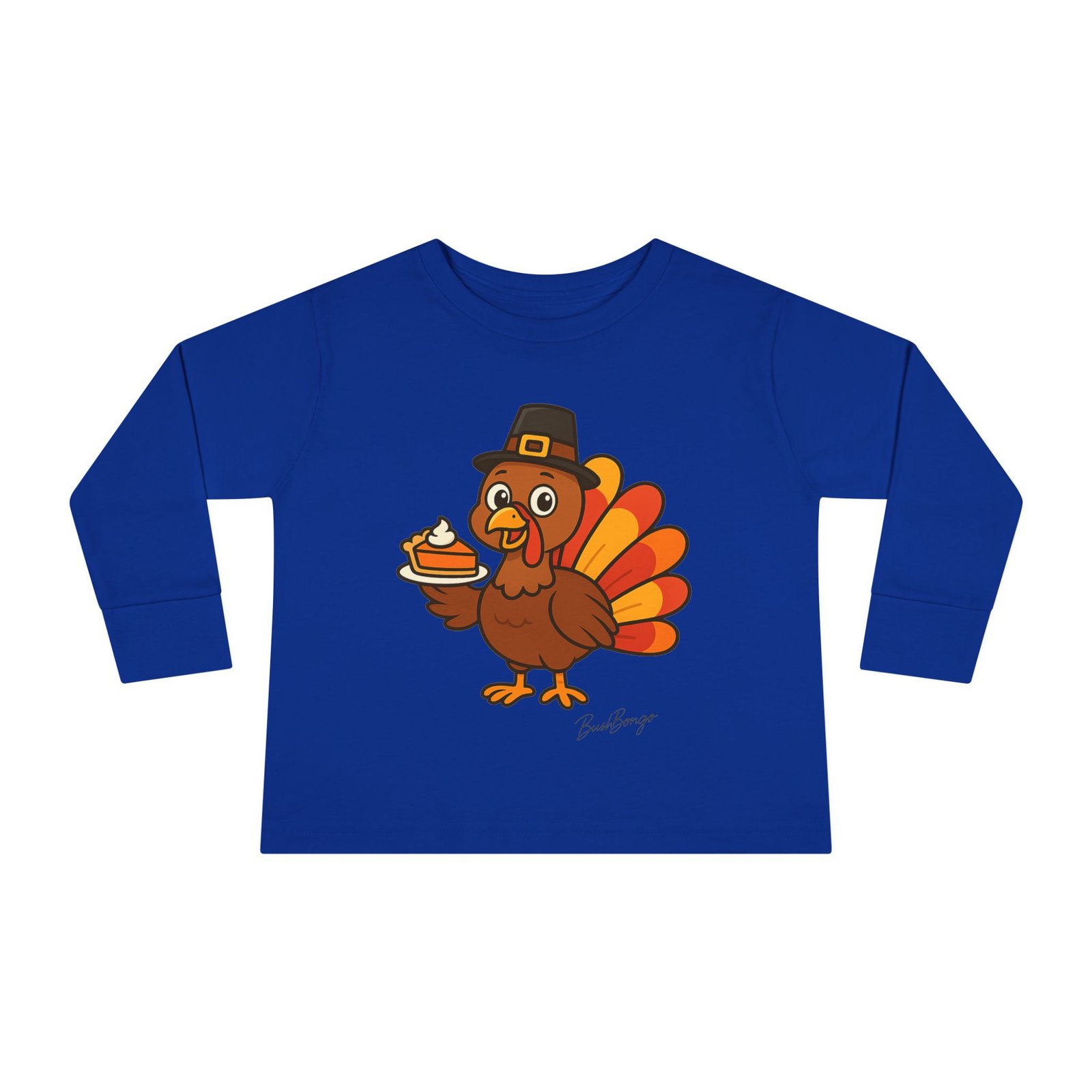 Cute Thanksgiving Turkey Holding Pumpkin Pie Toddler Tee - Image 9
