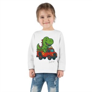 Funny Dino Riding Fire Truck Toddler Tee - Image 4