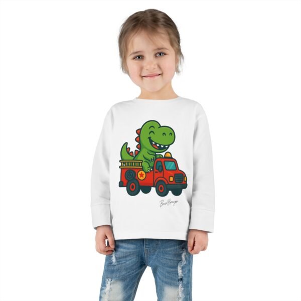Funny Dino Riding Fire Truck Toddler Tee