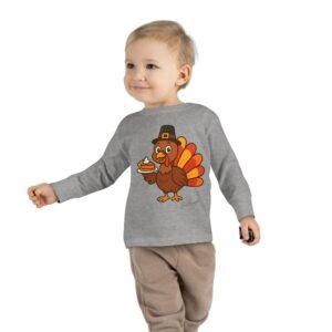 Cute Thanksgiving Turkey Holding Pumpkin Pie Toddler Tee - Image 7