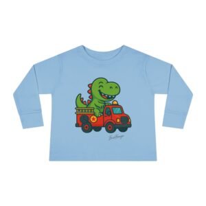 Funny Dino Riding Fire Truck Toddler Tee - Image 9