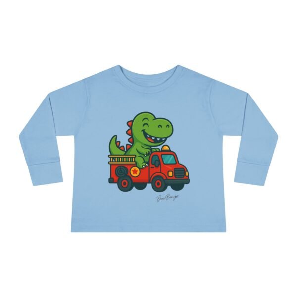 Funny Dino Riding Fire Truck Toddler Tee