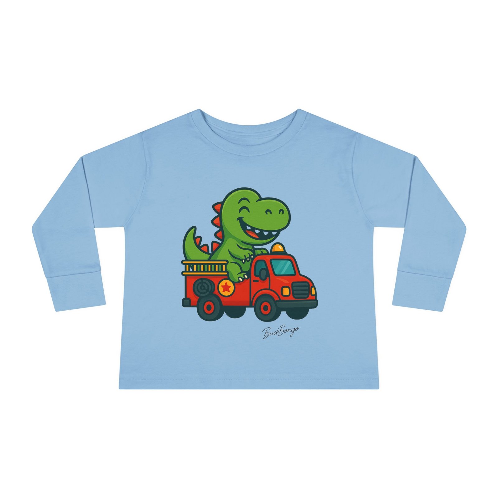 Funny Dino Riding Fire Truck Toddler Tee - Image 9