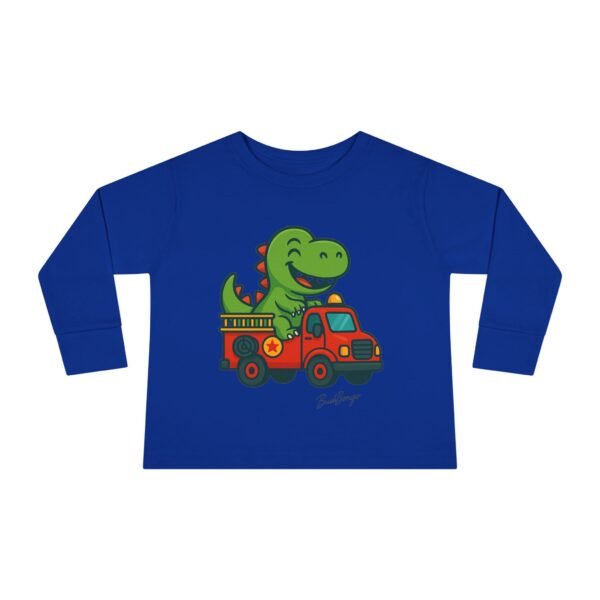 Funny Dino Riding Fire Truck Toddler Tee