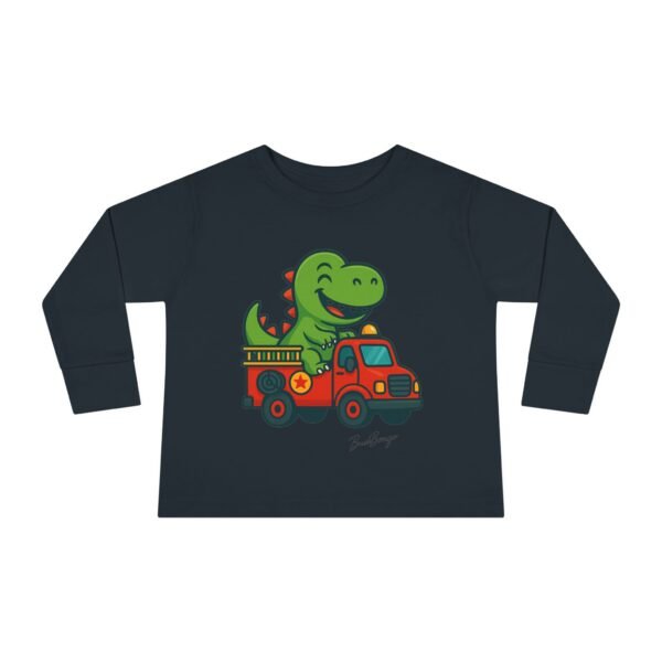 Funny Dino Riding Fire Truck Toddler Tee