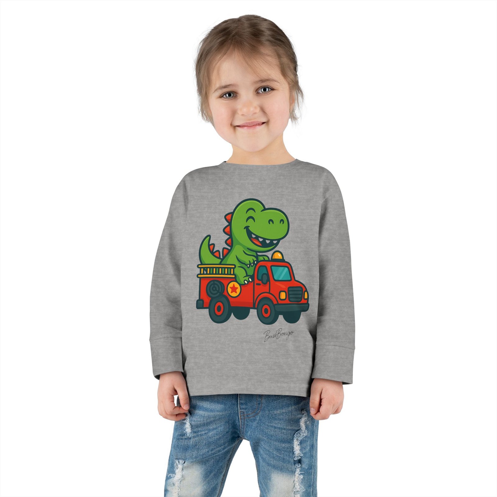 Funny Dino Riding Fire Truck Toddler Tee - Image 8