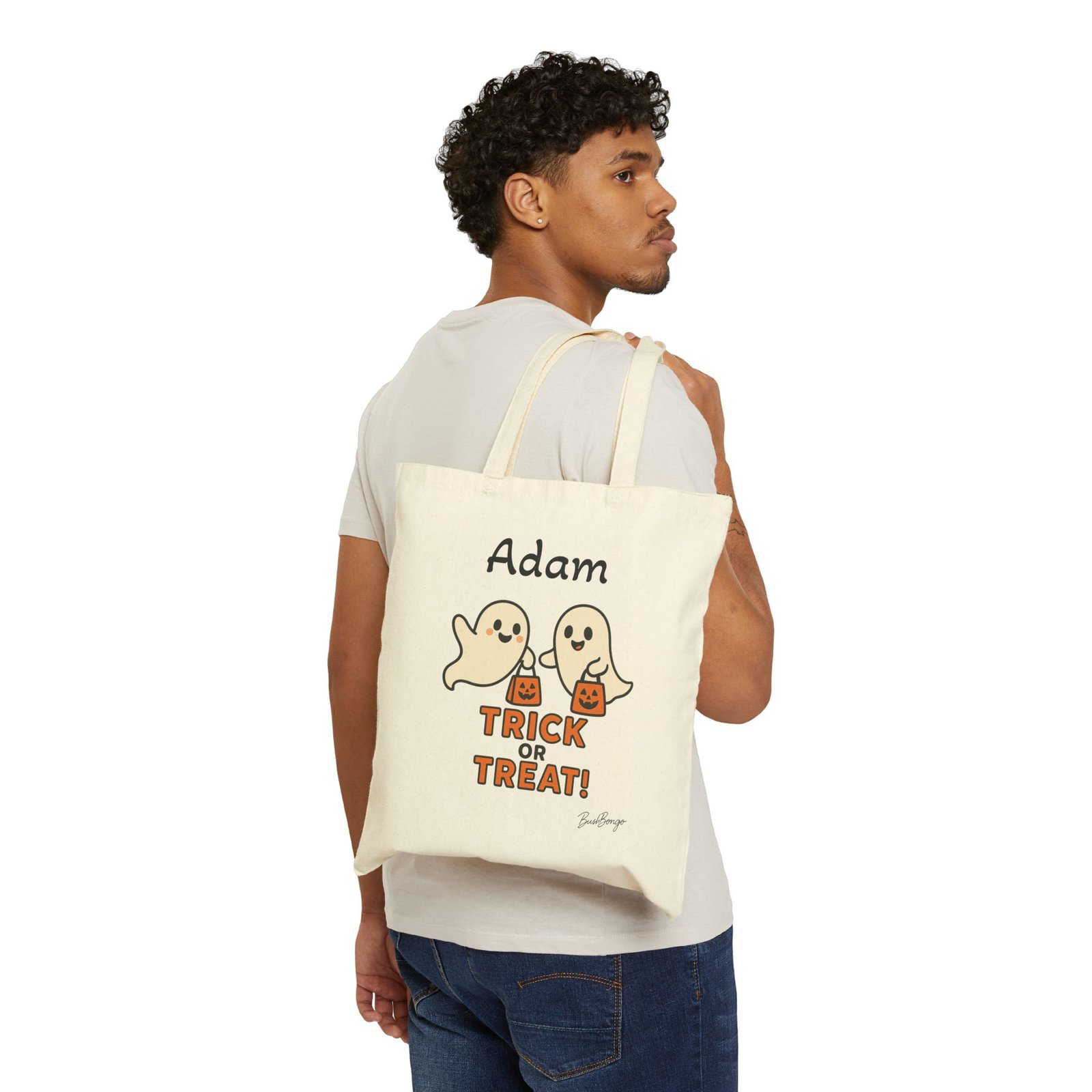 Halloween Ghosts Trick & Treat Cotton Canvas Bag - Image 3