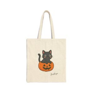 Halloween Spooky Cat Pumpkin Cotton Canvas Bag