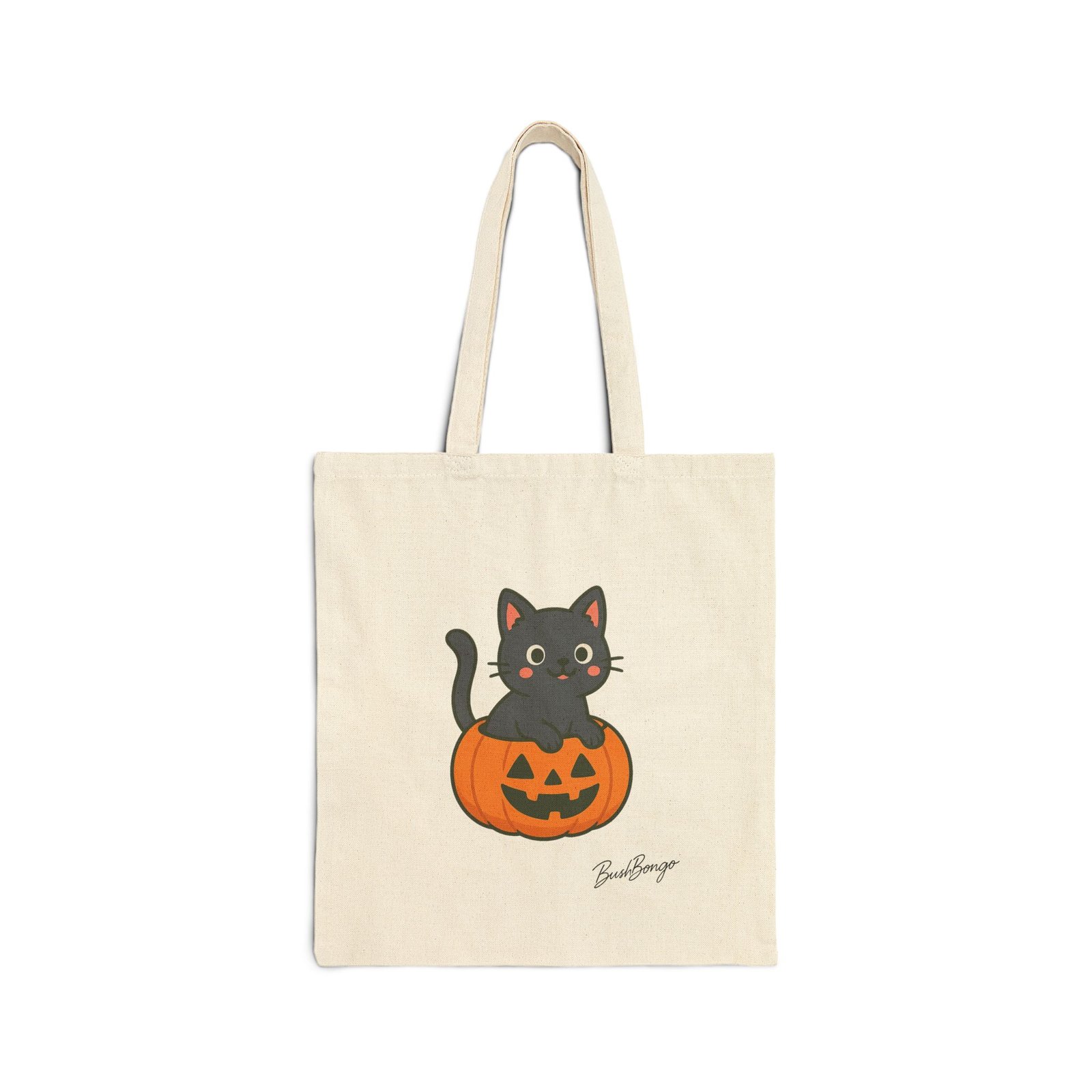 Halloween Spooky Cat Pumpkin Cotton Canvas Bag - Image 1