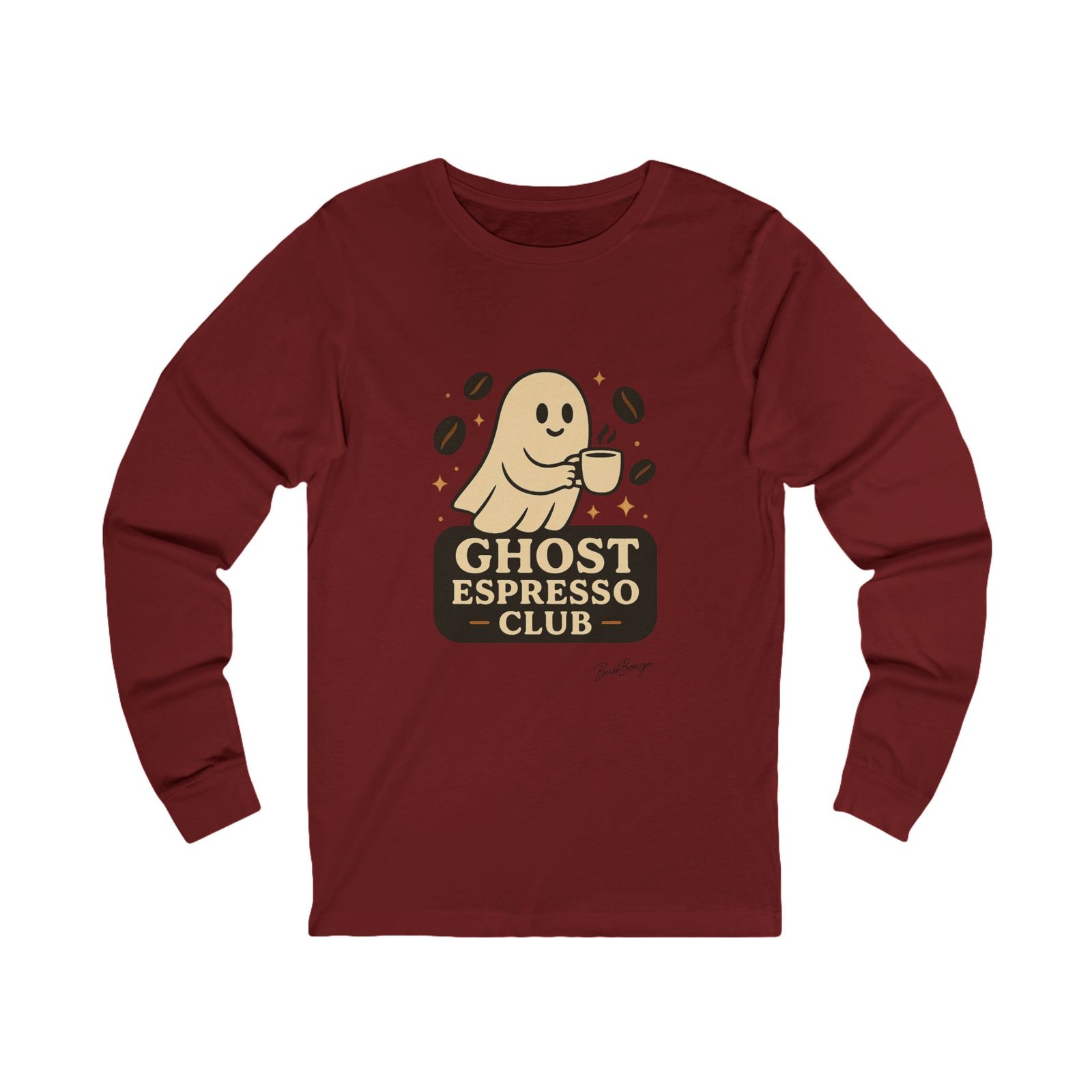 Funny Halloween Ghost Espresso Club Long Sleeve Adult Tee - Image 18