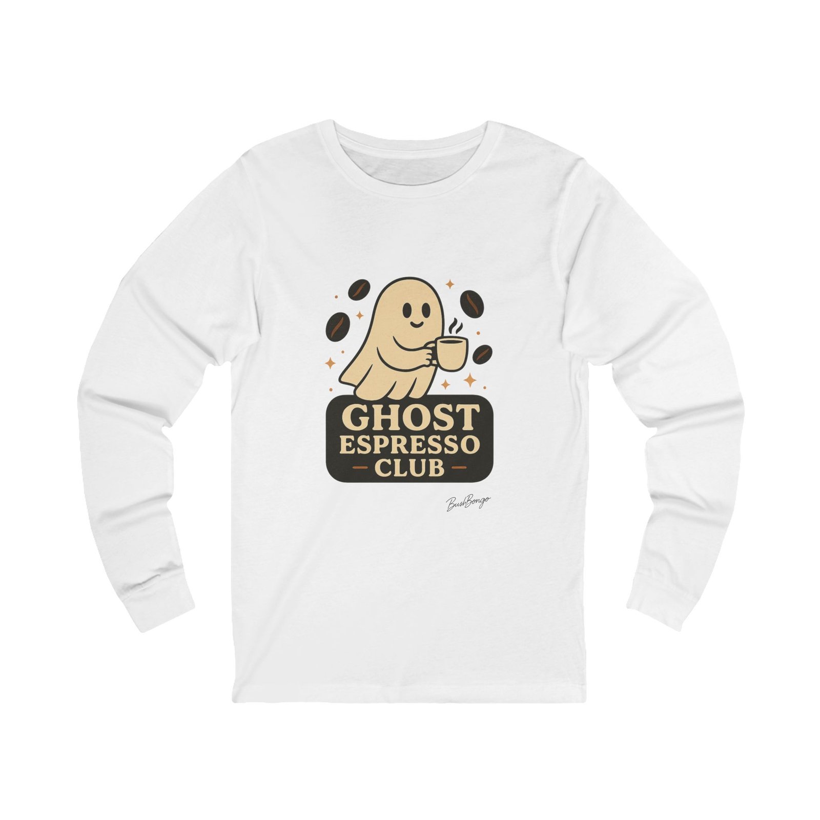 Funny Halloween Ghost Espresso Club Long Sleeve Adult Tee - Image 1