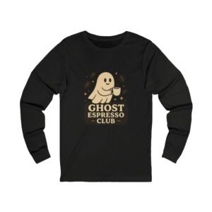 Funny Halloween Ghost Espresso Club Long Sleeve Adult Tee - Image 5