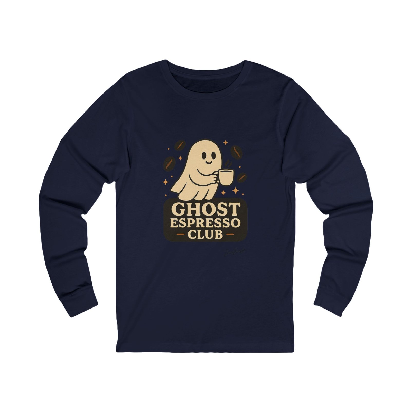 Funny Halloween Ghost Espresso Club Long Sleeve Adult Tee - Image 17
