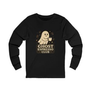 Funny Halloween Ghost Espresso Club Long Sleeve Adult Tee - Image 3