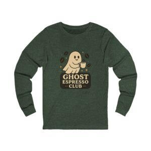 Funny Halloween Ghost Espresso Club Long Sleeve Adult Tee - Image 9