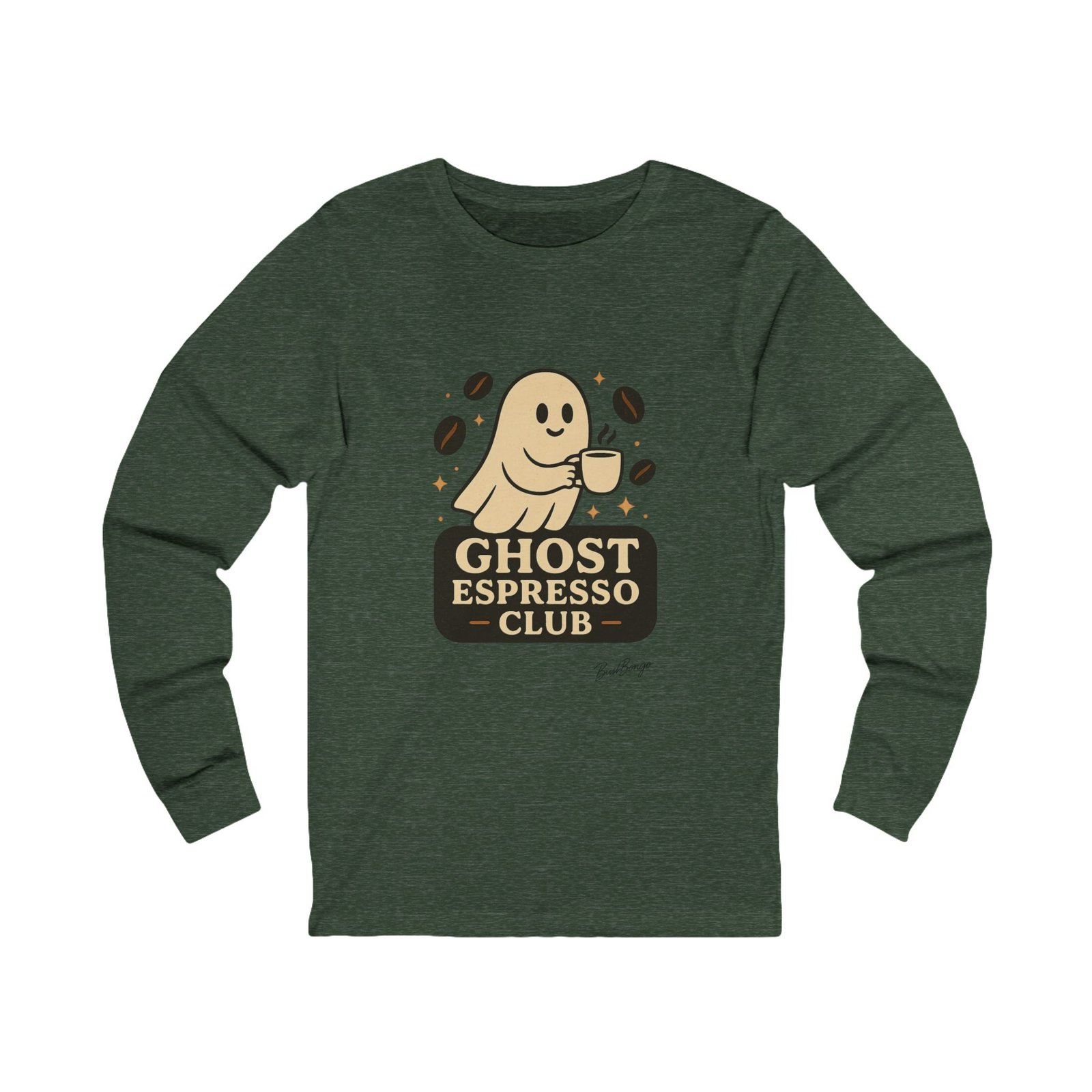 Funny Halloween Ghost Espresso Club Long Sleeve Adult Tee - Image 9