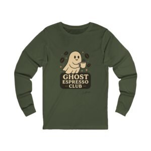 Funny Halloween Ghost Espresso Club Long Sleeve Adult Tee - Image 7