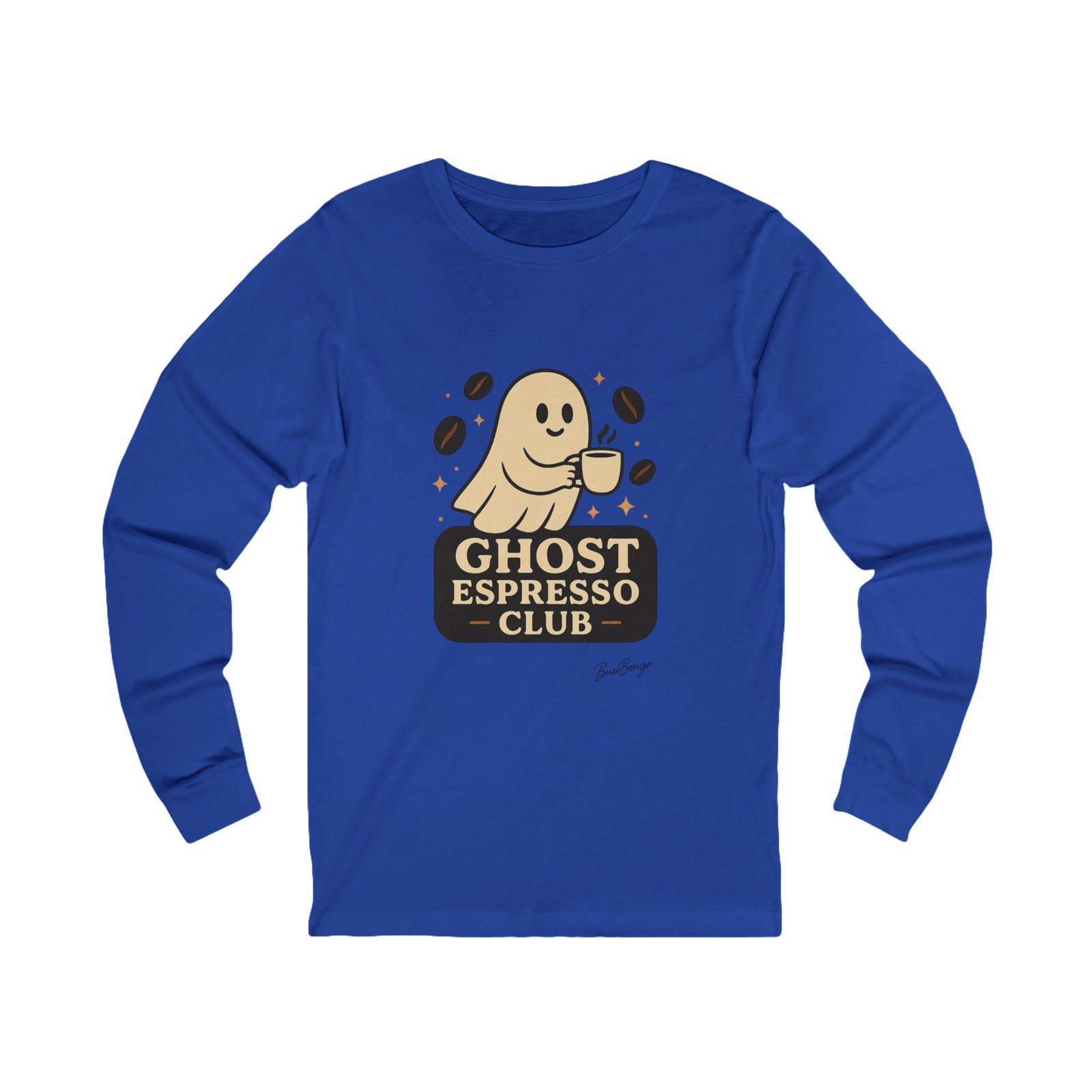 Funny Halloween Ghost Espresso Club Long Sleeve Adult Tee - Image 13