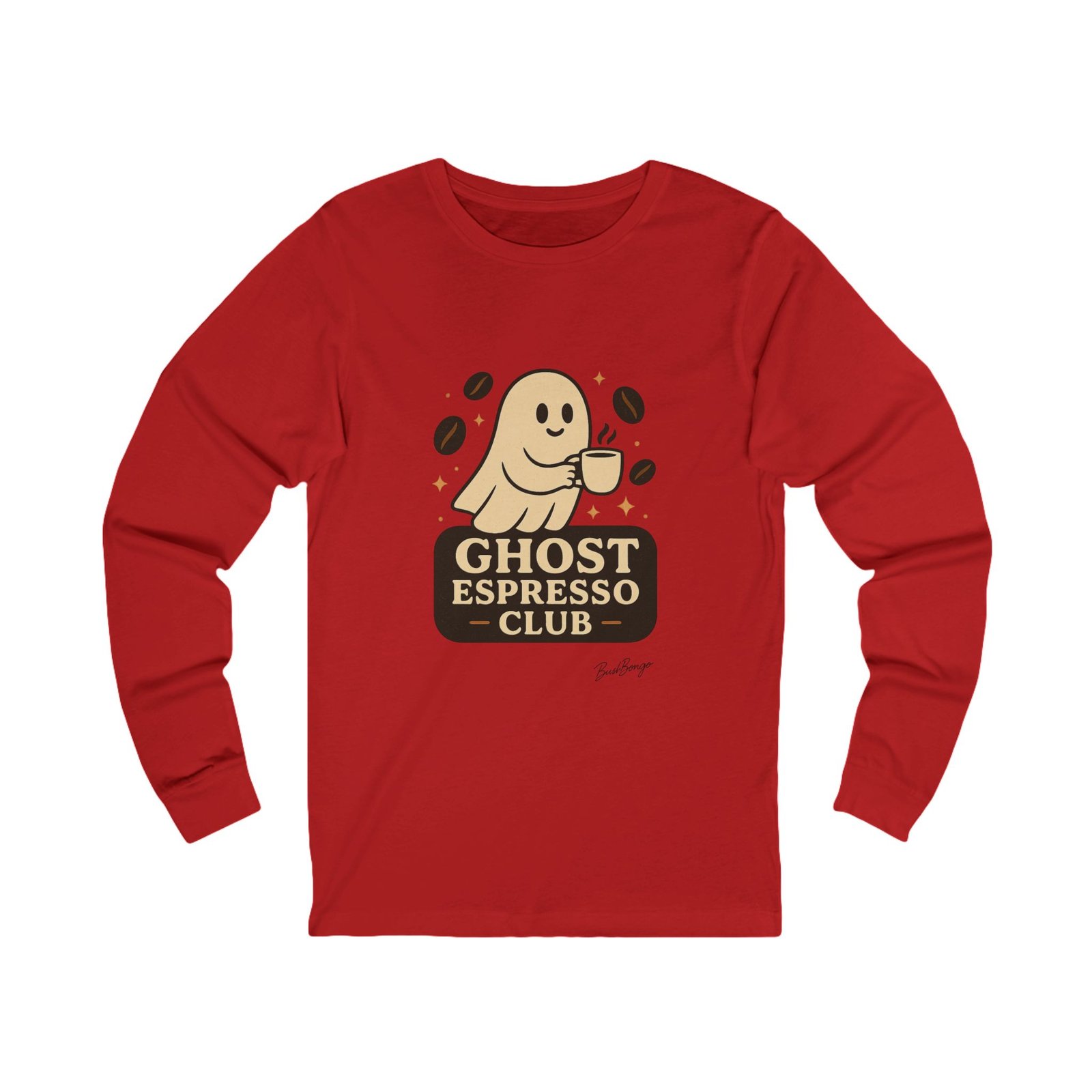 Funny Halloween Ghost Espresso Club Long Sleeve Adult Tee - Image 15